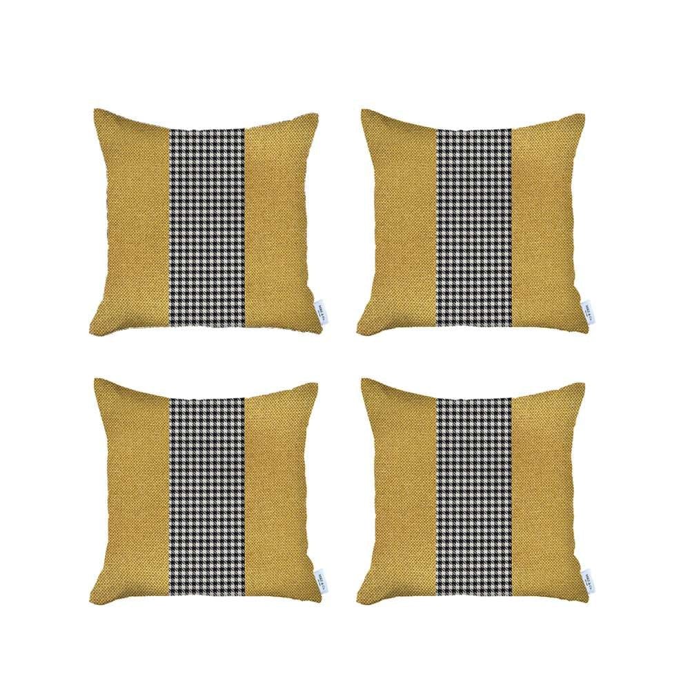 Set Of 4 Yellow And Black Houndstooth Pillow Covers