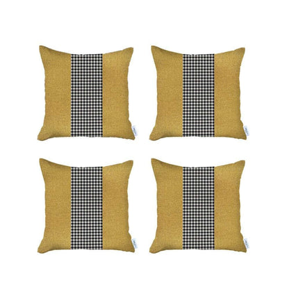 Set Of 4 Yellow And Black Houndstooth Pillow Covers