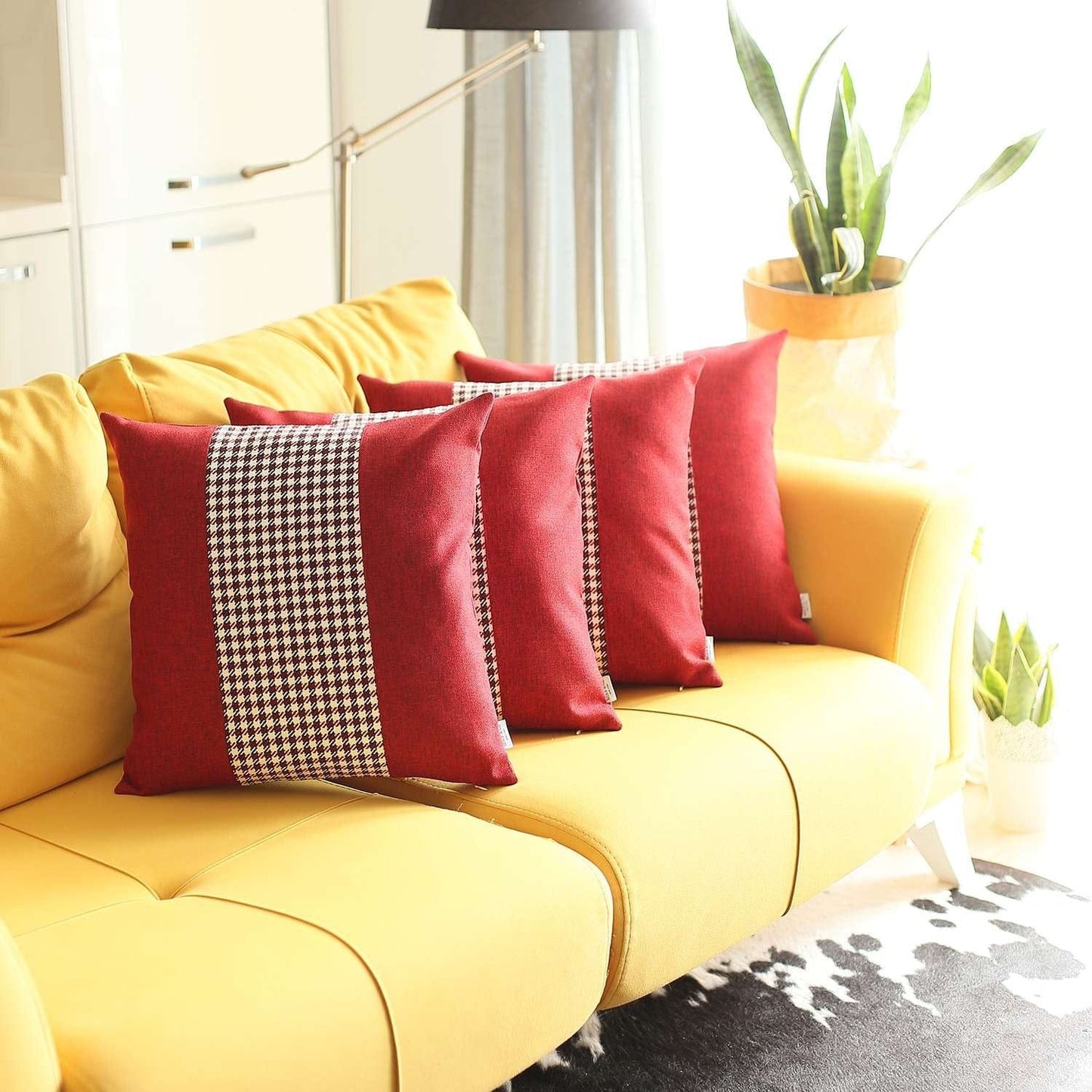 Set Of 4 Red And Black Houndstooth Pillow Covers