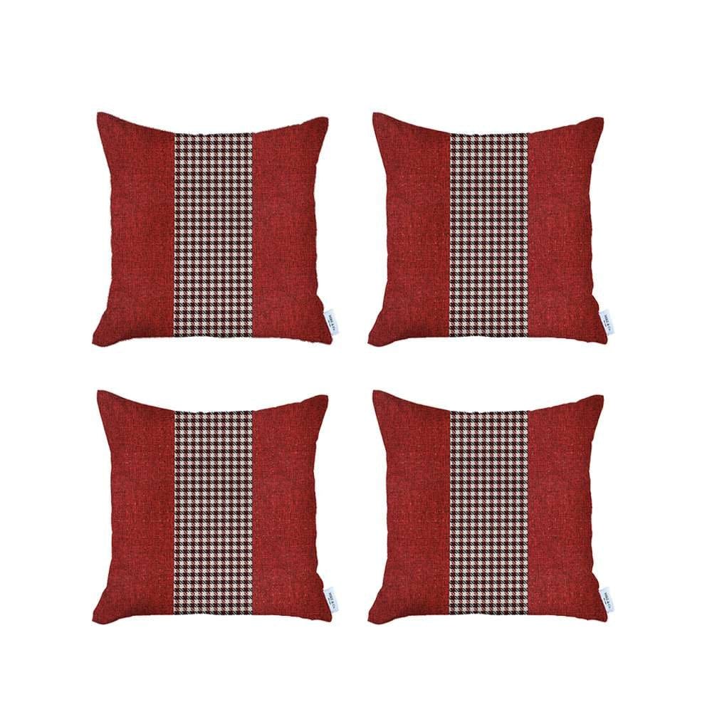 Set Of 4 Red And Black Houndstooth Pillow Covers