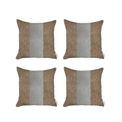 Set Of 4 Brown And White Center Pillow Covers