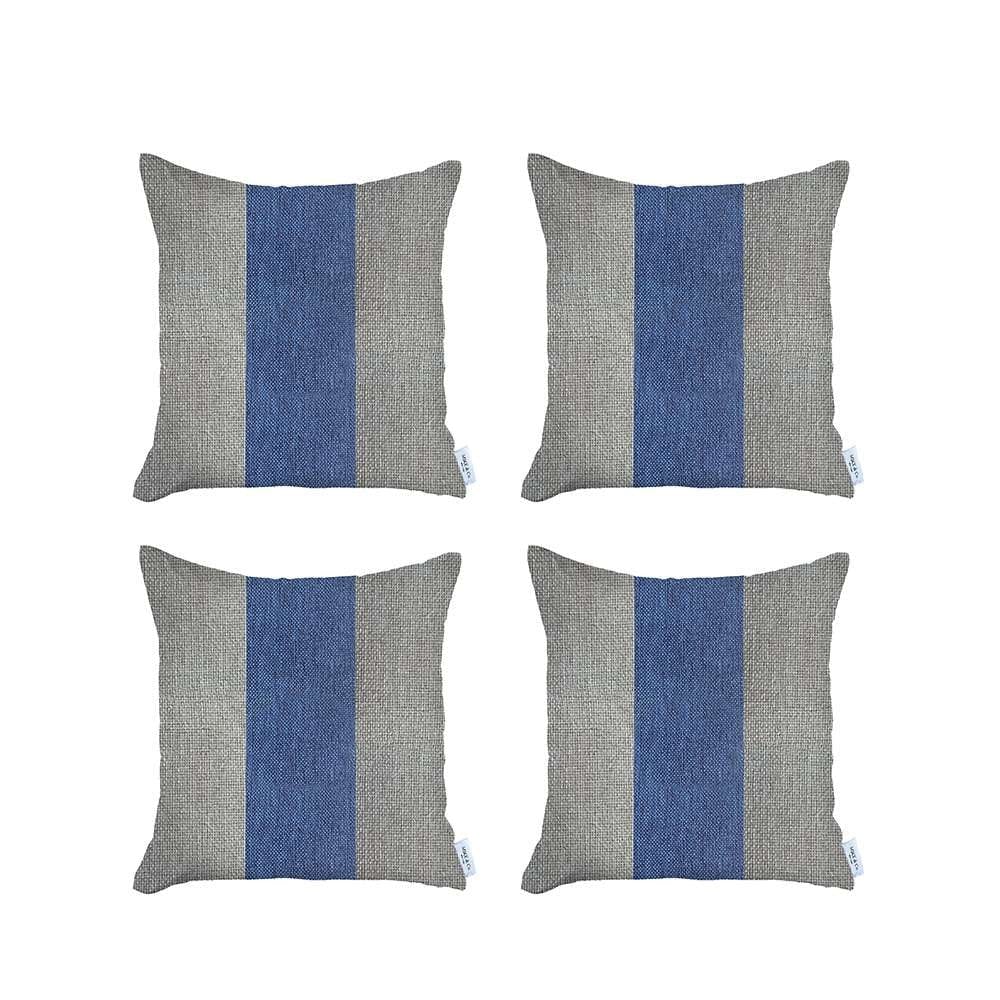 Set Of 4 Ivory And Blue Center Pillow Covers