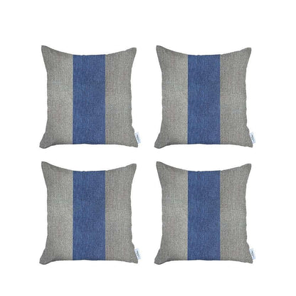 Set Of 4 Ivory And Blue Center Pillow Covers