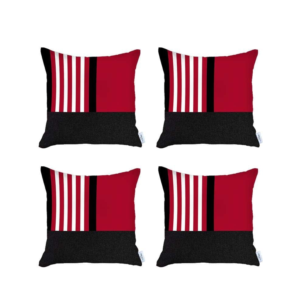Set Of 4 Red And Black Printed Pillow Covers