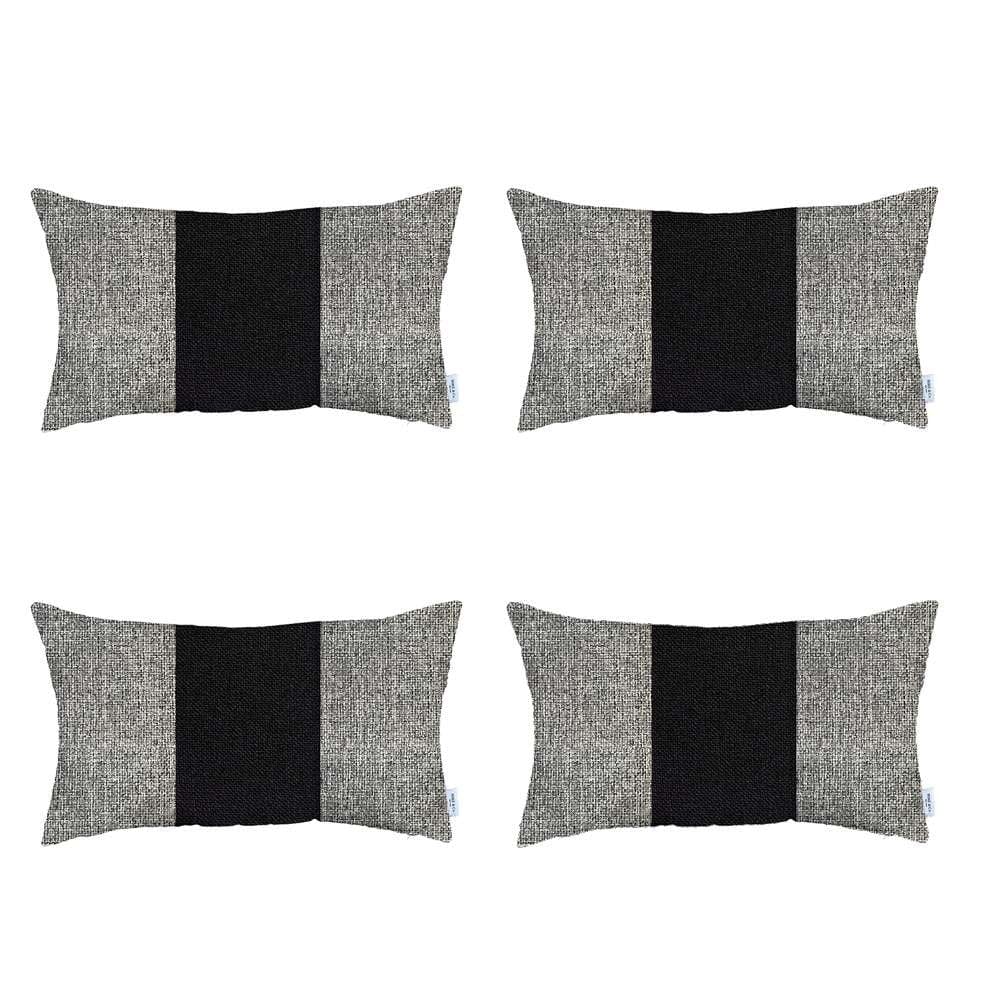 Set Of 4 Ivory And Black Lumbar Pillow Covers