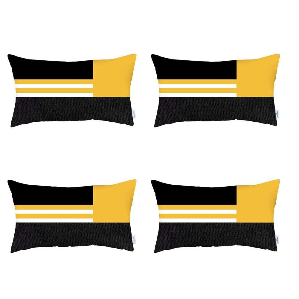 Set Of 4 Yellow And Black Lumbar Pillow Covers