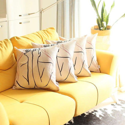 Set Of 4 White Boho Chic Printed Pillow Covers