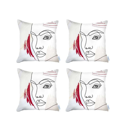 Set Of 4 Ivory Printed Boho Chic Pillow Covers