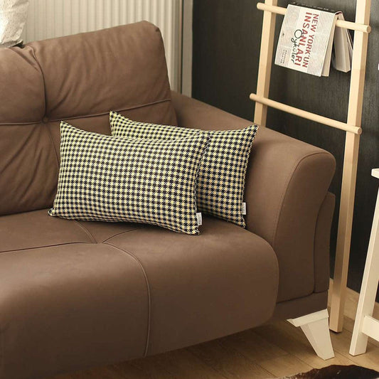 Set Of 2 Yellow Houndstooth Lumbar Pillow Covers