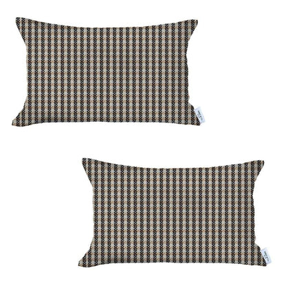 Set Of 2 Tan Houndstooth Lumbar Pillow Covers