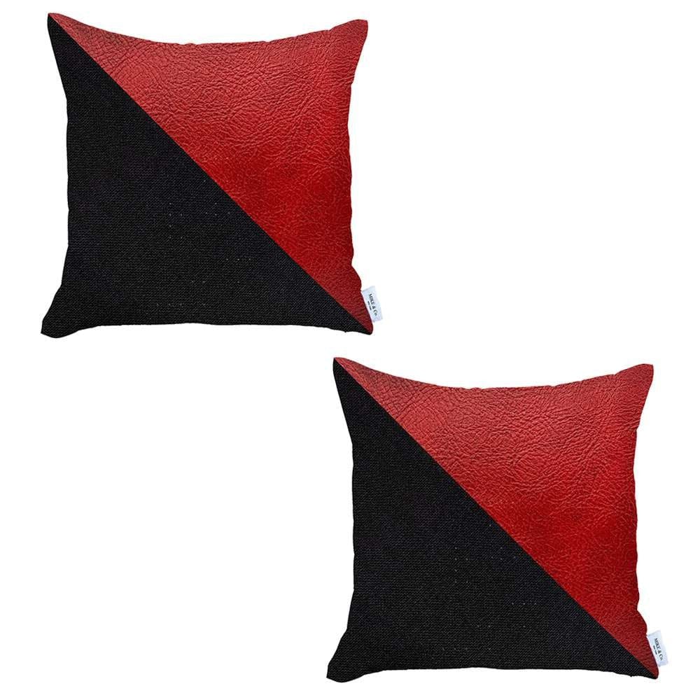 Set Of 2 Red Faux Leather Lumbar Pillow Covers