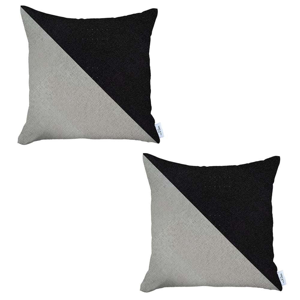 Set Of 2 Black And White Diagonal Pillow Covers