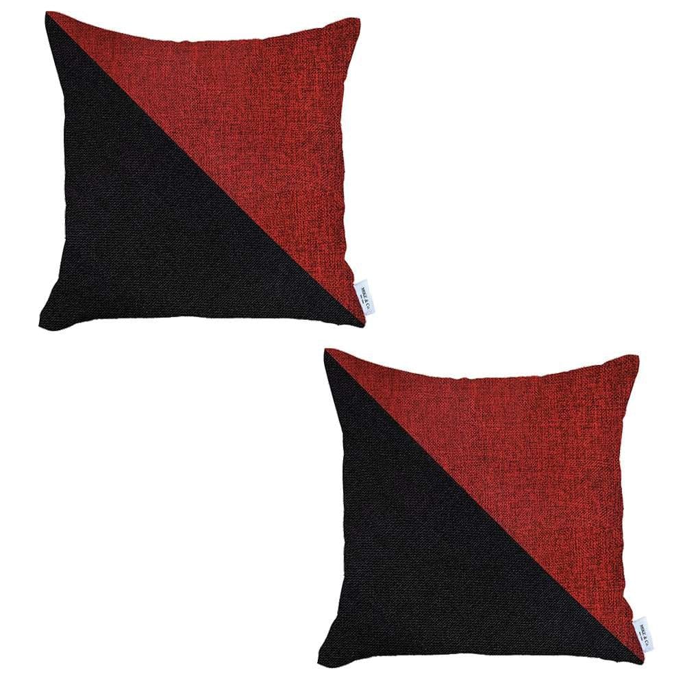 Set Of 2 Red And Black Diagonal Pillow Covers