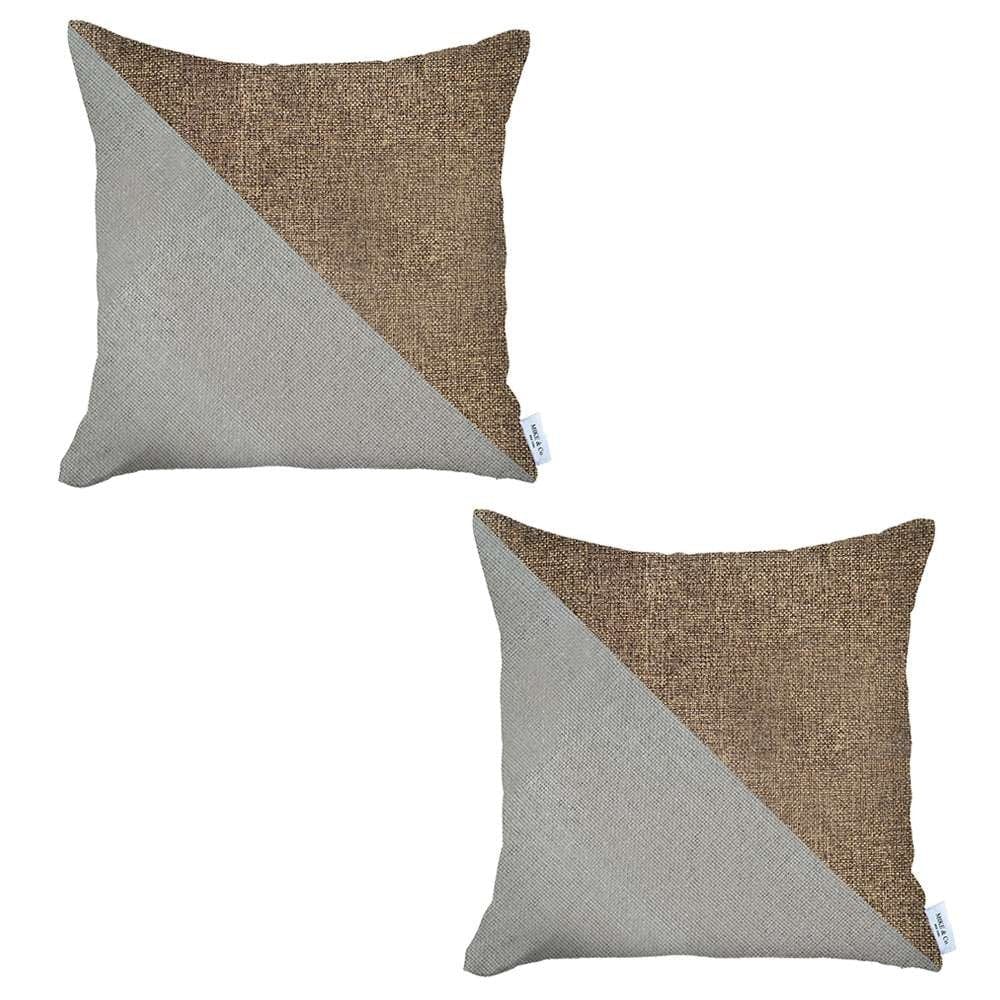 Set Of 2 Brown And White Diagonal Pillow Covers