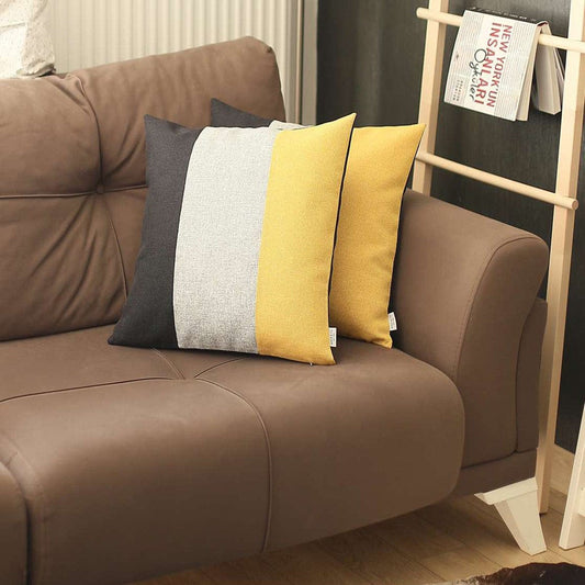 Set Of 2 Modern Yellow Striped Pillow Covers