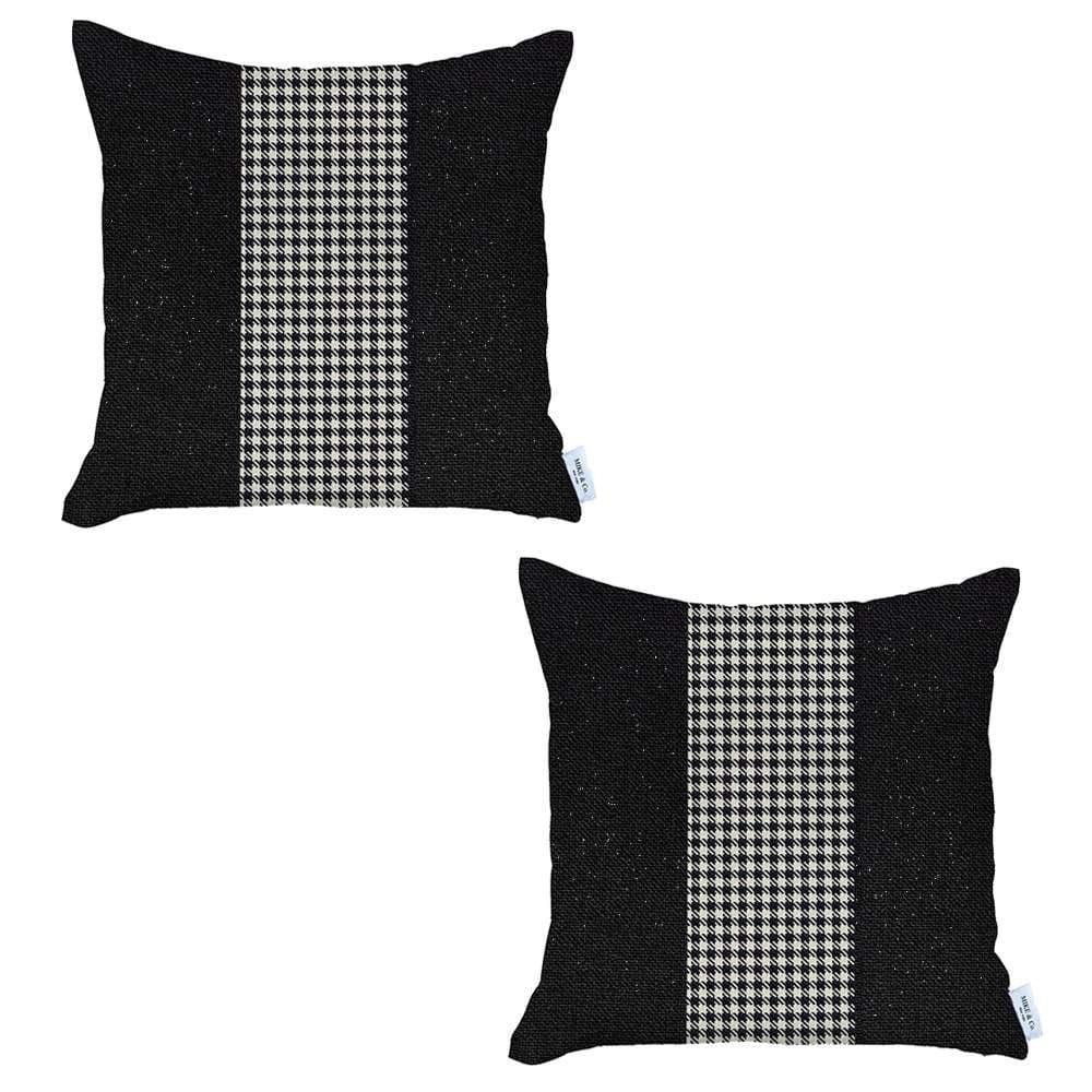 Set Of 2 Black And White Houndstooth Pillow Covers