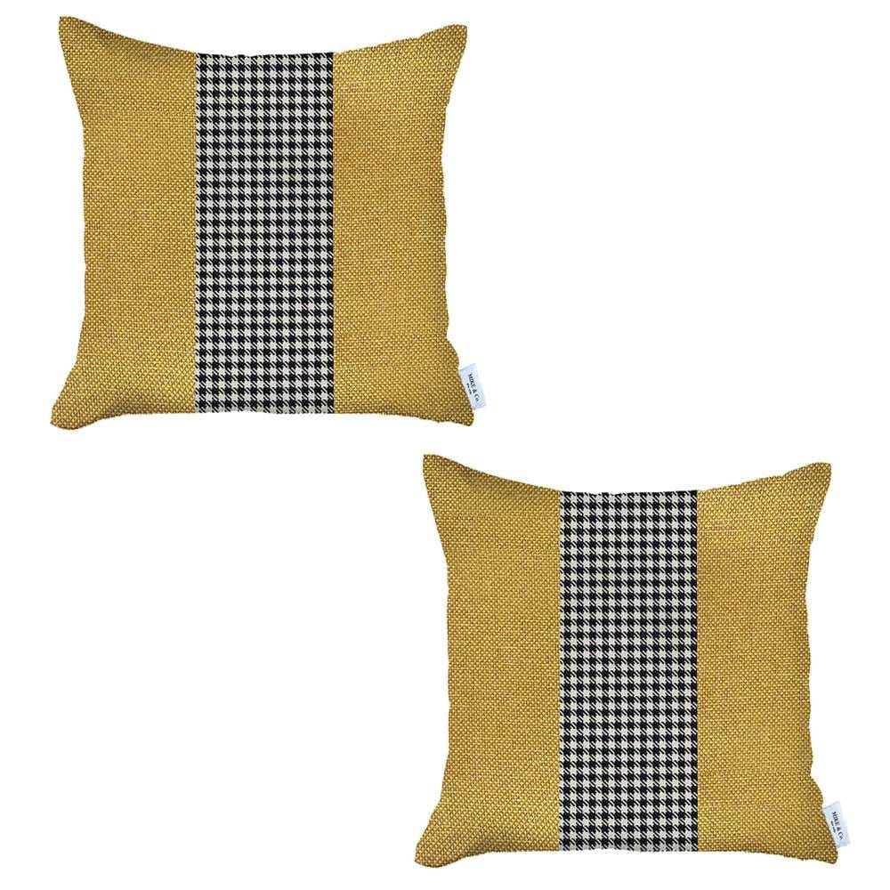 Set Of 2 Yellow And Black Houndstooth Pillow Covers