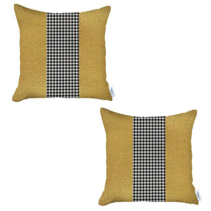 Set Of 2 Yellow And Black Houndstooth Pillow Covers