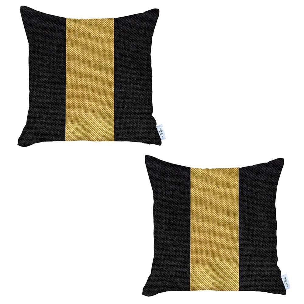 Set Of 2 Black And Yellow Center Pillow Covers
