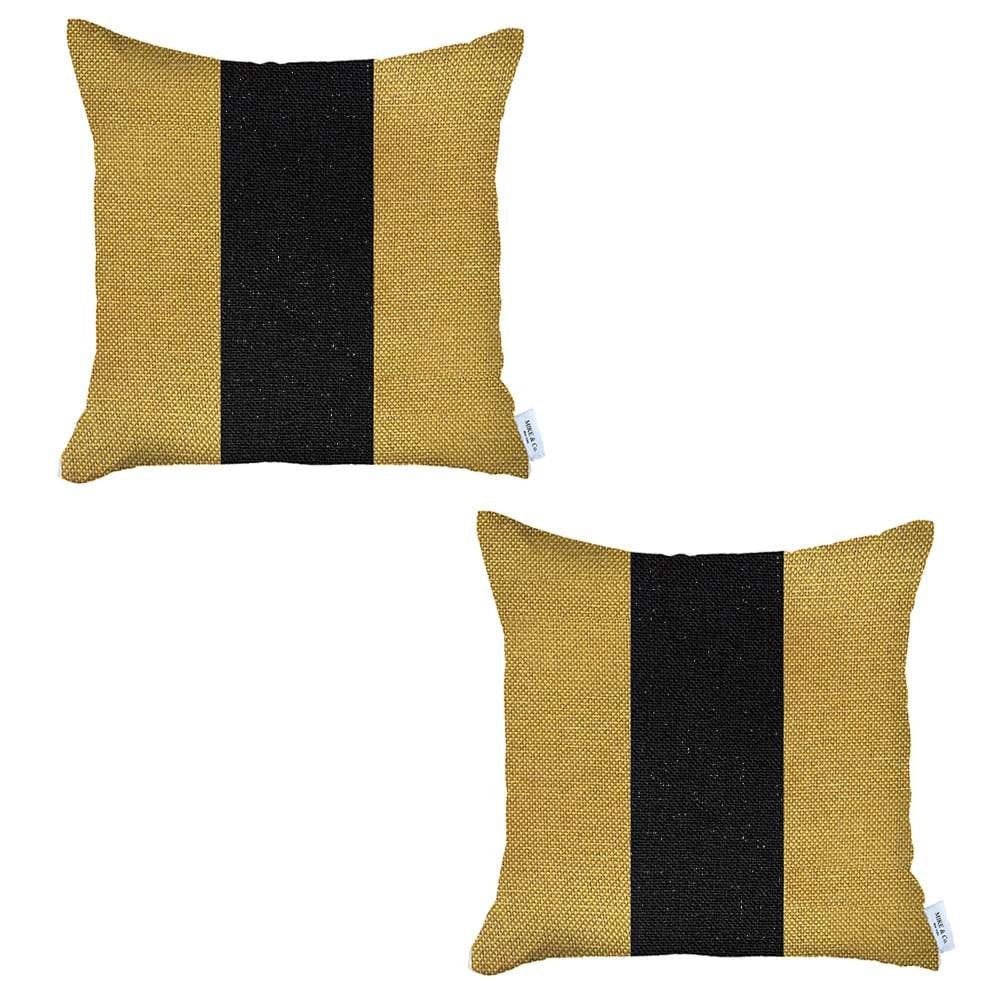 Set Of 2 Yellow And Black Center Pillow Covers