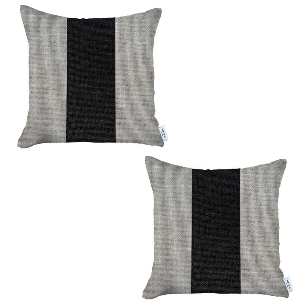 Set Of 2 Ivory And Black Center Pillow Covers