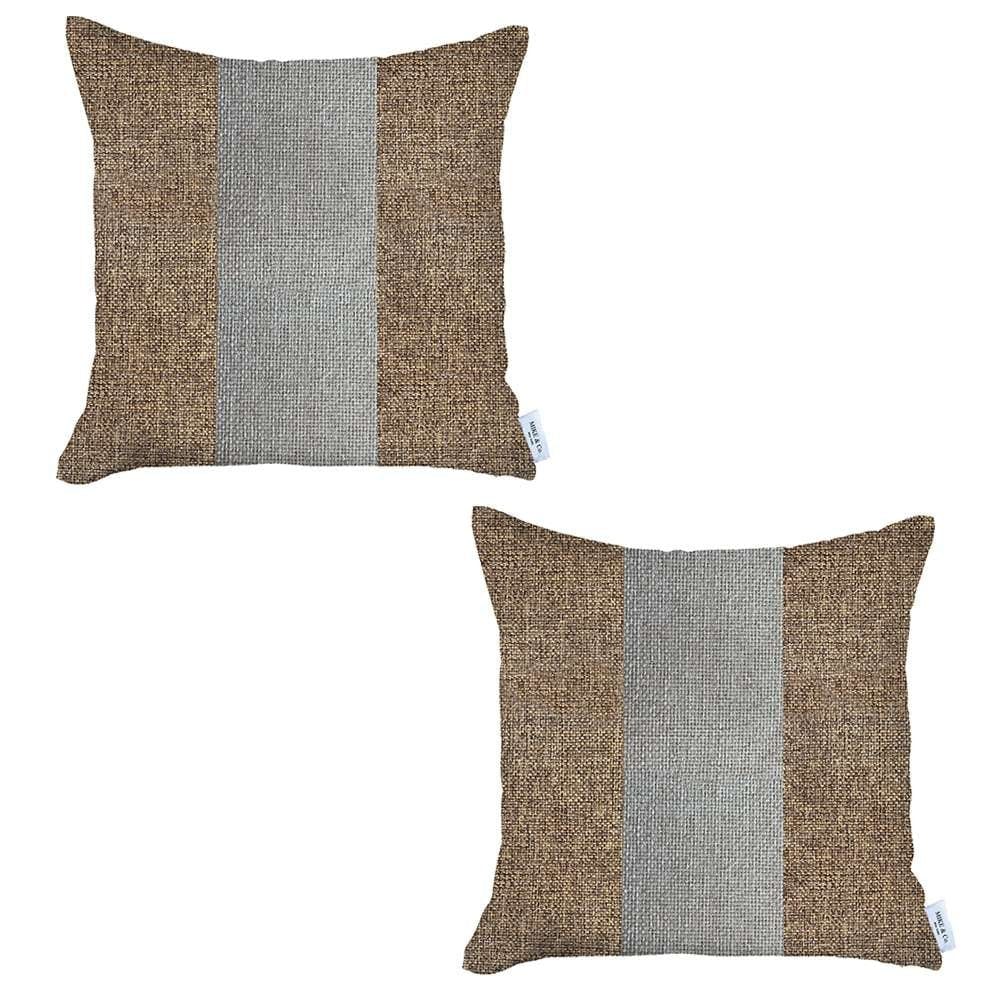 Set Of 2 Brown And White Center Pillow Covers
