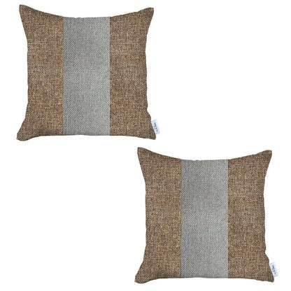 Set Of 2 Brown And White Center Pillow Covers