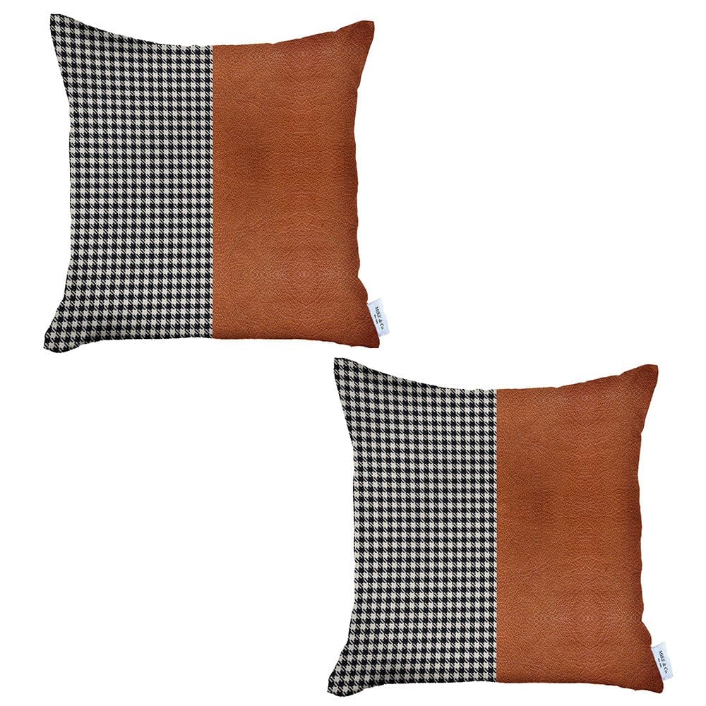 Set Of 2 Brown Faux Leather Pillow Covers