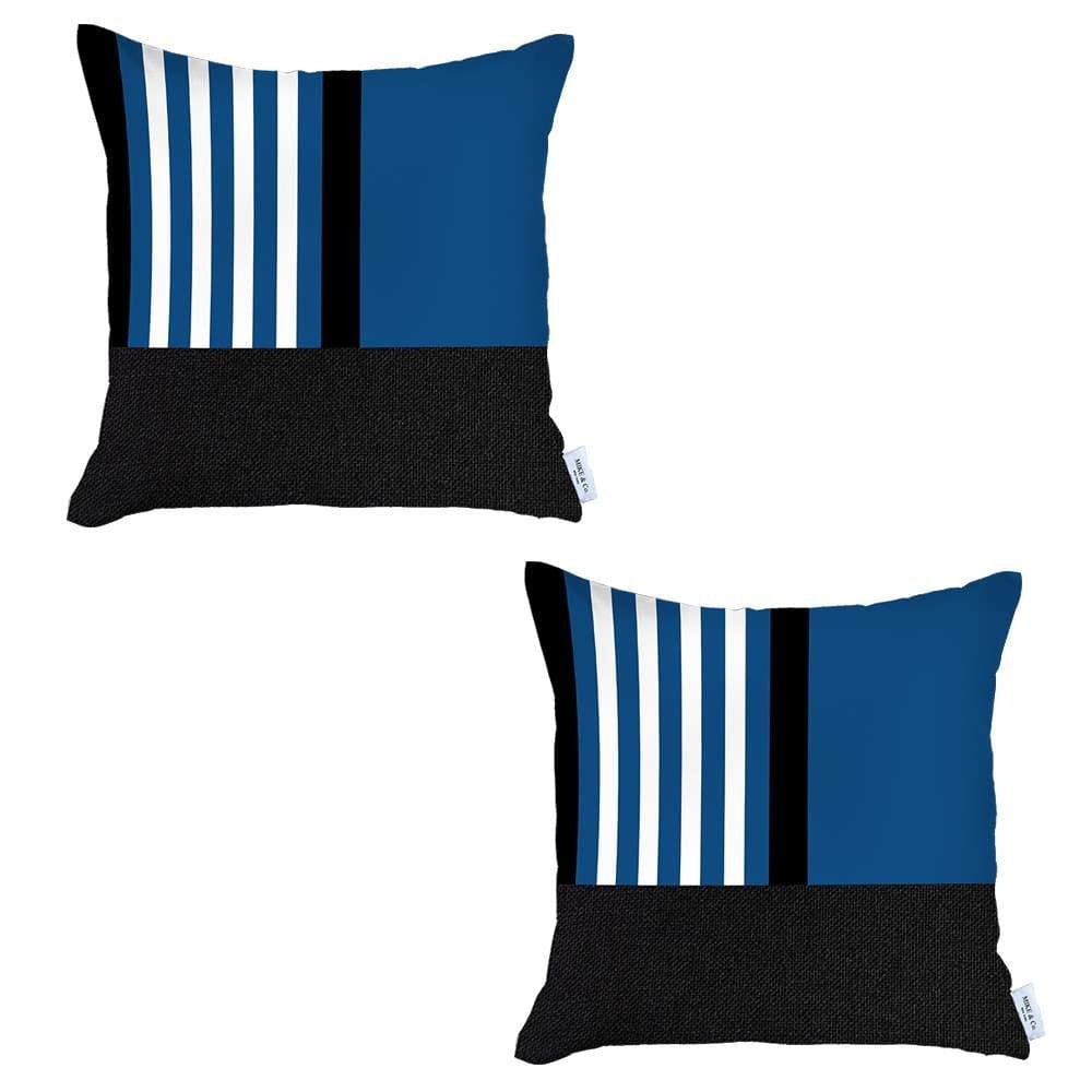 Set Of 2 Blue And Black Printed Pillow Covers