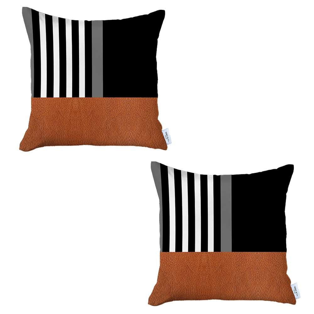 Set Of 2 Brown And Black Printed Pillow Covers