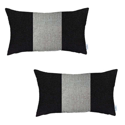 Set Of 2 Black And White Lumbar Pillow Covers