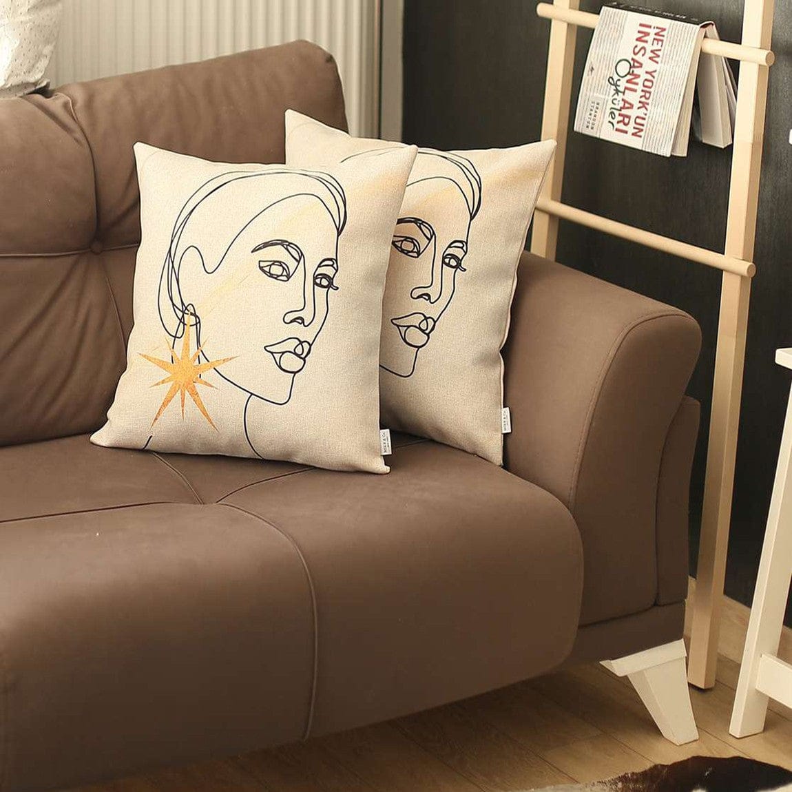 Set Of 2 White Printed Art Pillow Covers