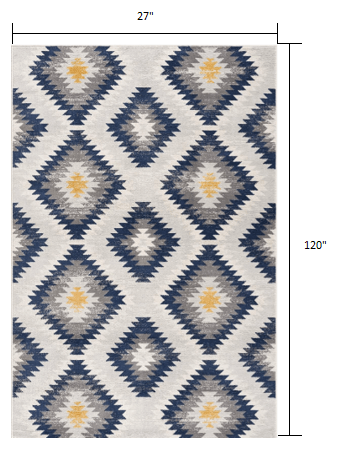 2’ X 10’ Blue And Gray Kilim Pattern Runner Rug