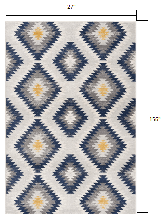 2’ X 10’ Blue And Gray Kilim Pattern Runner Rug