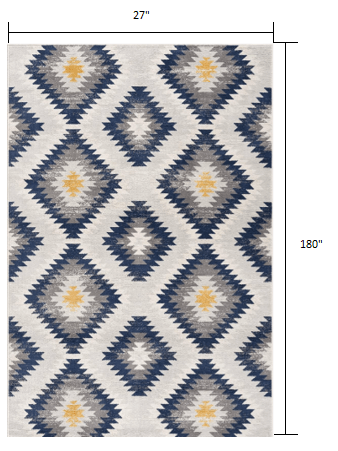 2’ X 10’ Blue And Gray Kilim Pattern Runner Rug