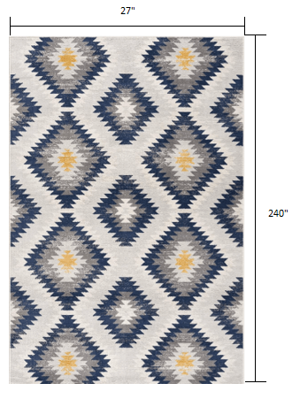 2’ X 10’ Blue And Gray Kilim Pattern Runner Rug