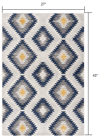 2’ X 10’ Blue And Gray Kilim Pattern Runner Rug