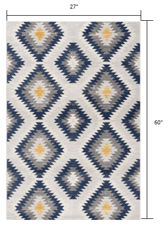 2’ X 10’ Blue And Gray Kilim Pattern Runner Rug
