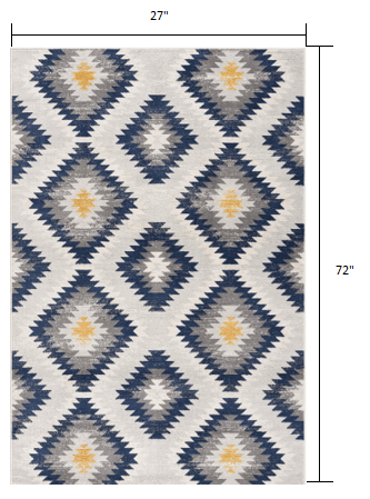 2’ X 10’ Blue And Gray Kilim Pattern Runner Rug