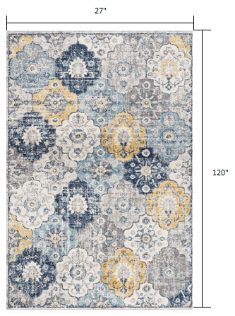 2’ X 10’ Blue Distressed Floral Runner Rug
