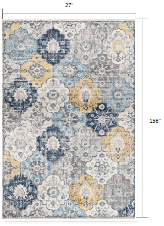 2’ X 10’ Blue Distressed Floral Runner Rug