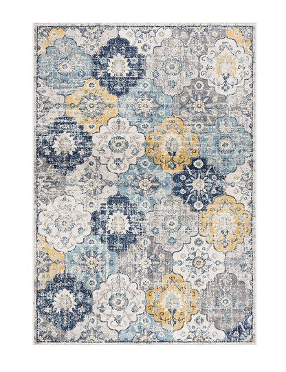 2’ X 10’ Blue Distressed Floral Runner Rug