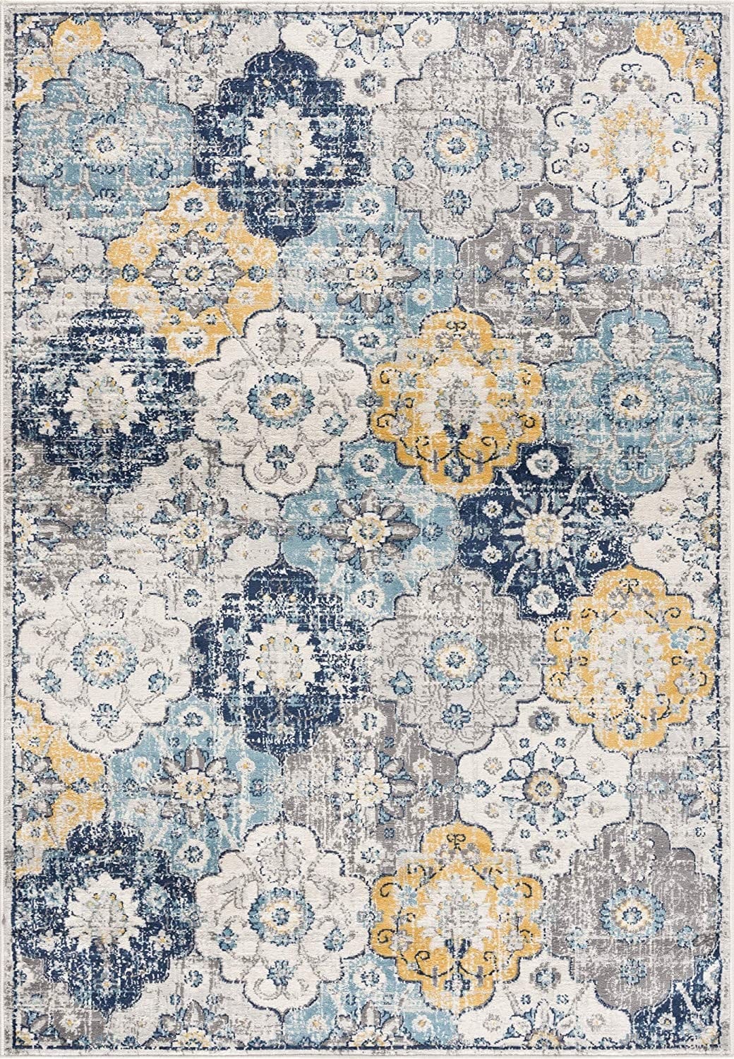 2’ X 10’ Blue Distressed Floral Runner Rug