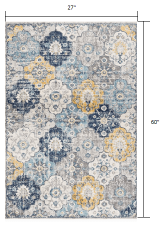 2’ X 10’ Blue Distressed Floral Runner Rug