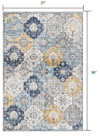 2’ X 10’ Blue Distressed Floral Runner Rug