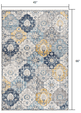 2’ X 10’ Blue Distressed Floral Runner Rug