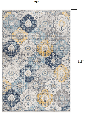 2’ X 10’ Blue Distressed Floral Runner Rug