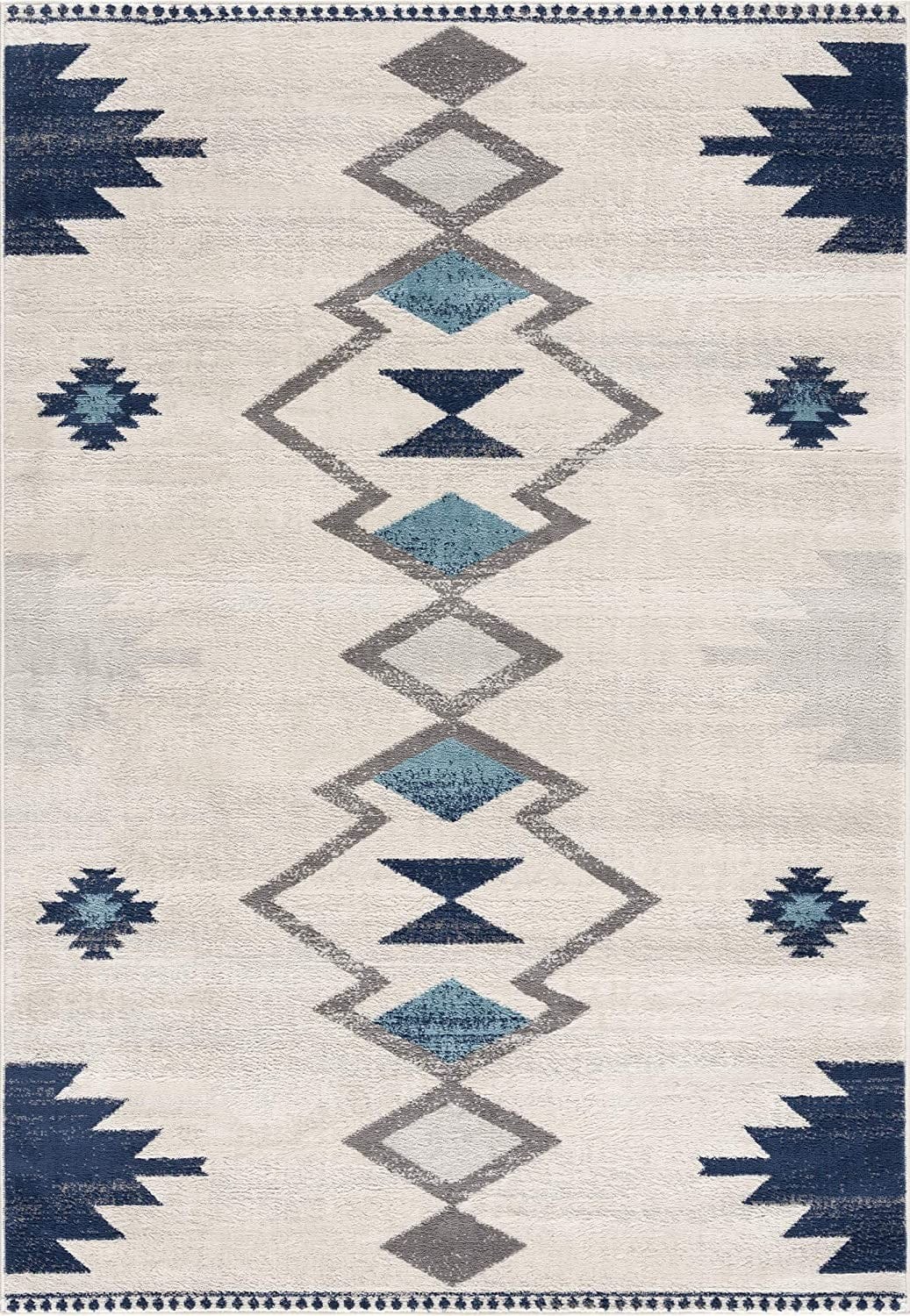 2’ X 10’ Navy And Ivory Tribal Pattern Runner Rug