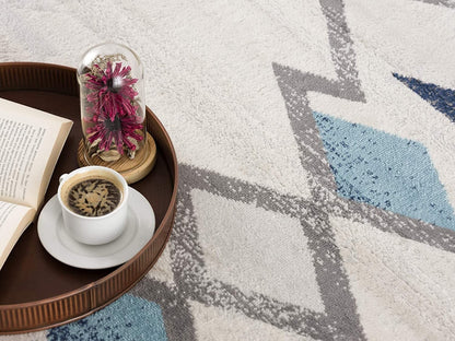 2’ X 10’ Navy And Ivory Tribal Pattern Runner Rug