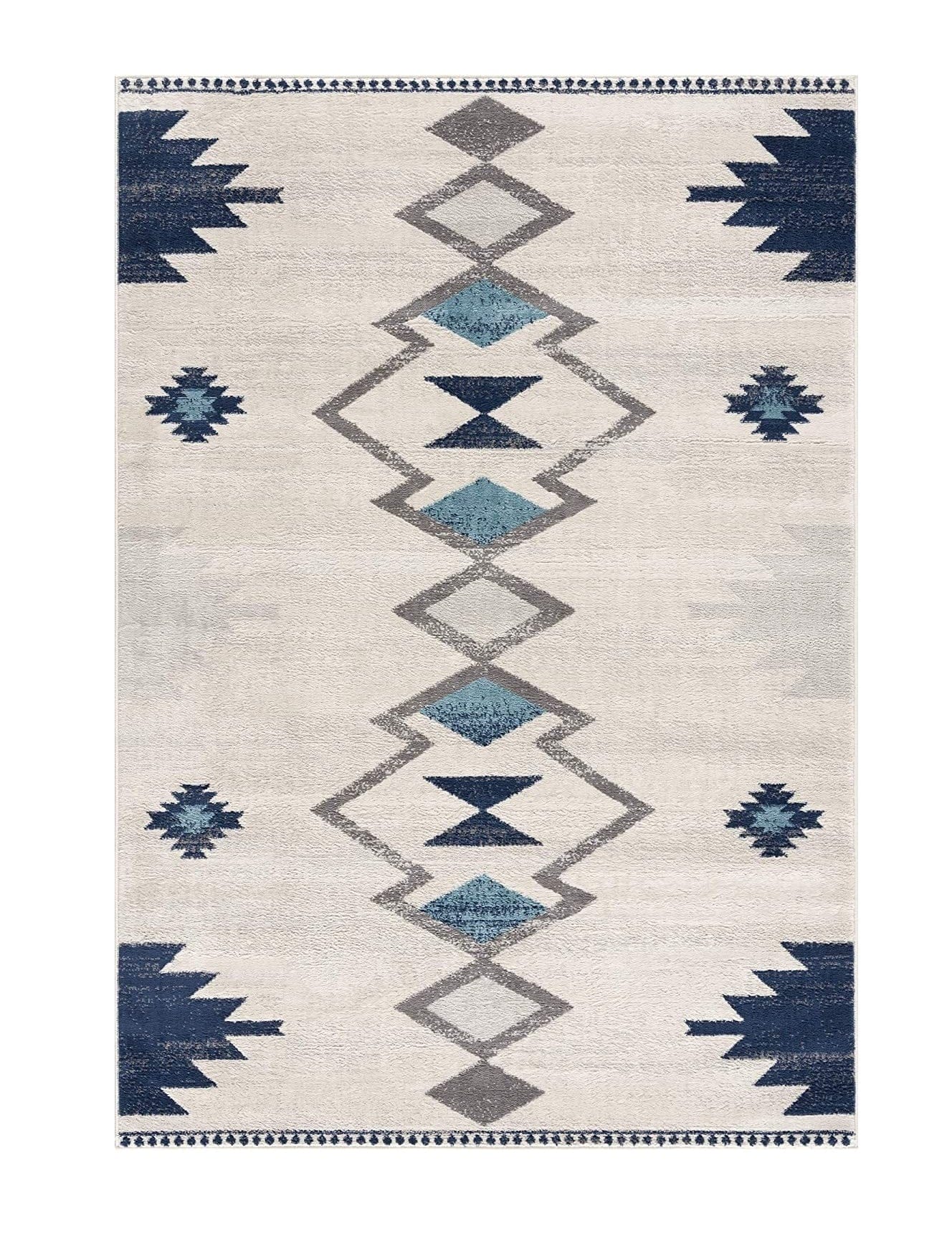 2’ X 10’ Navy And Ivory Tribal Pattern Runner Rug